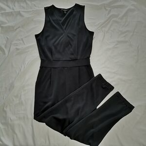 RW&CO Faux Wrap Tapered Leg Jumpsuit Black Small Petite (SP)